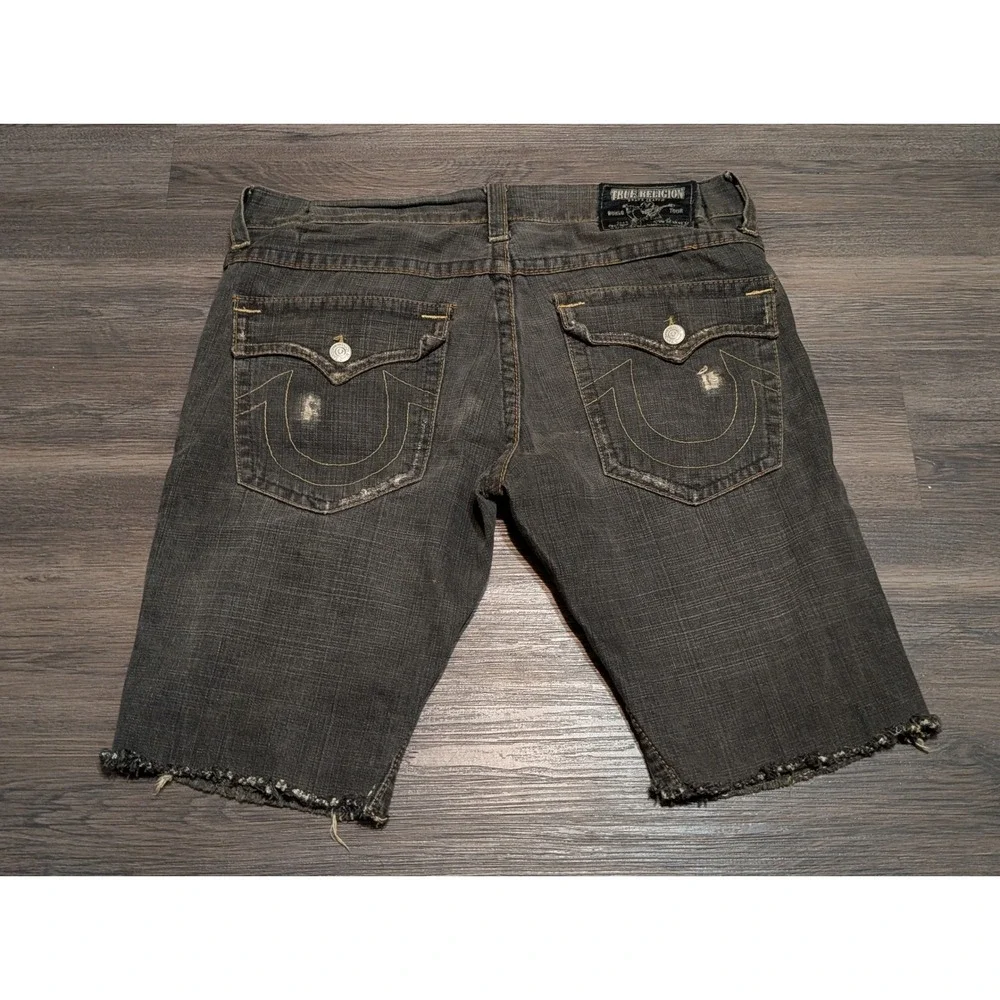 True Religion Joey Distressed Denim Jorts Mens 34 Black Gray Made in USA Y2K